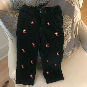 ELand Reindeer Christmas embroidered Forest Green corduroy pants, Size 4